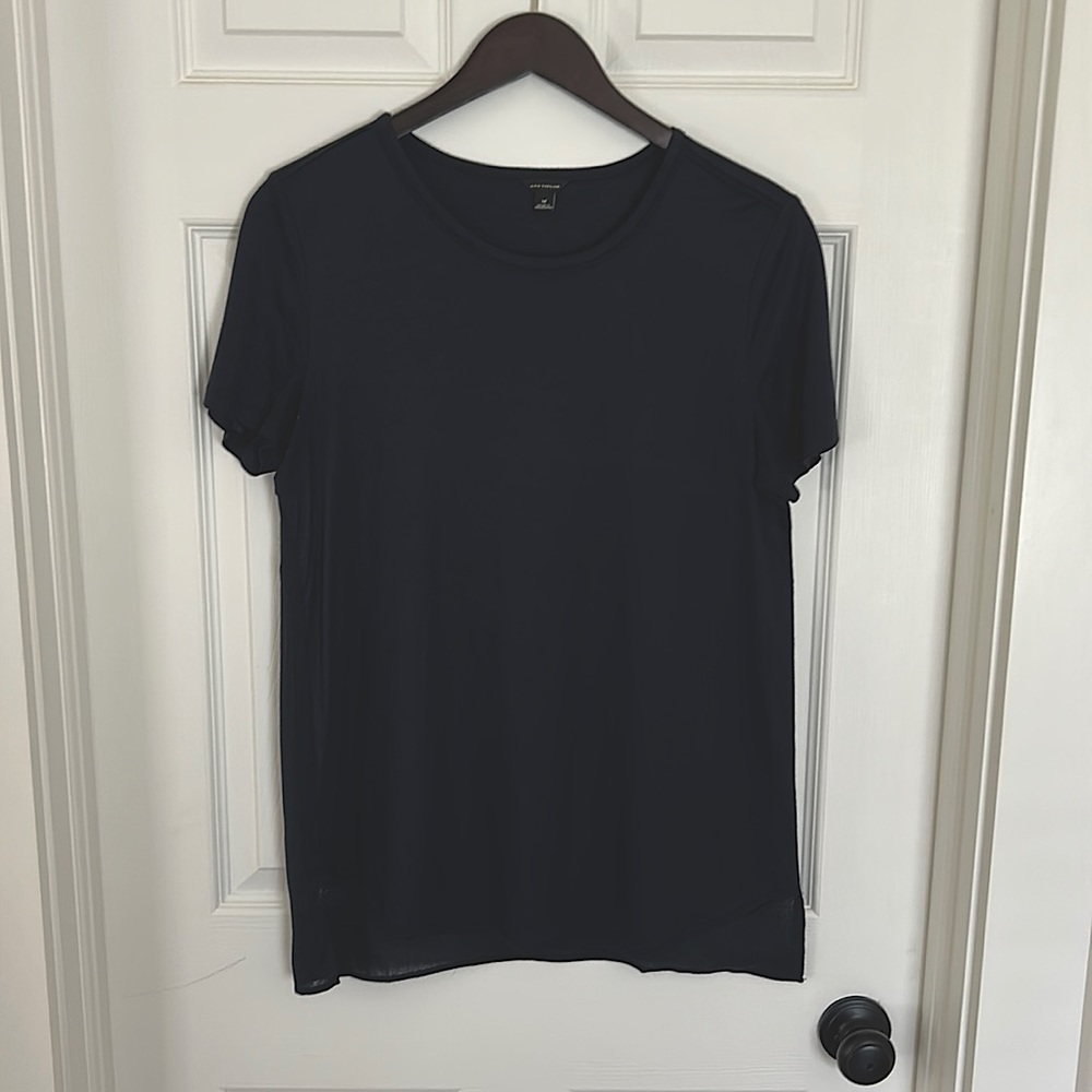 Ann Taylor Navy Short Sleeve Blouse Shirt